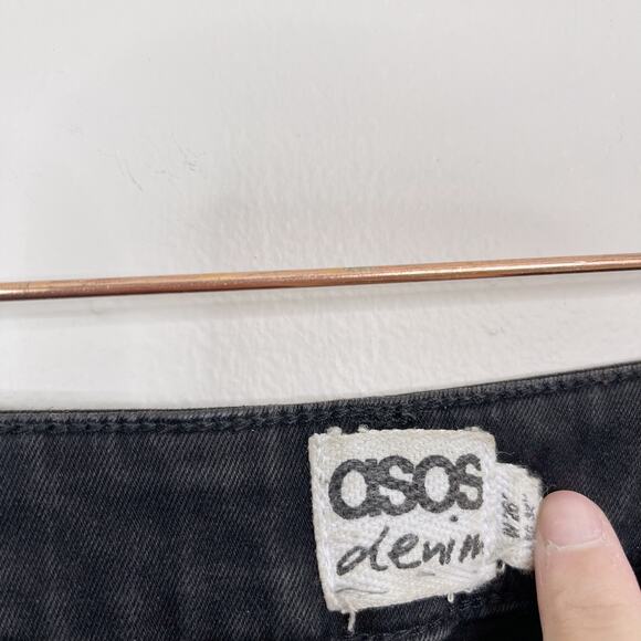 ASOS Denim Black Ripped Skinny Jeans Womens Size 26 Raw Fray Hem Cotton Stretch - Picture 8 of 10